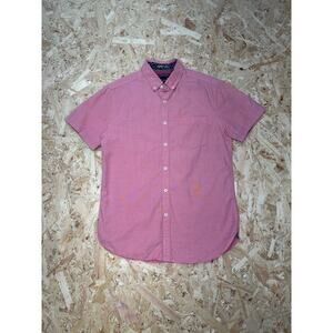 Denim & Flowers Mens Red Short Sleeve Button Down Slim Fit Shirt Sz S